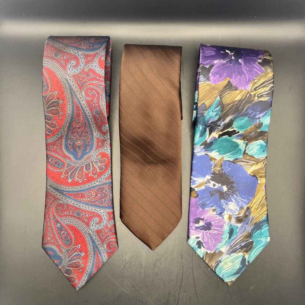 Ketch Classic Men's Neckties‎ Lot of 3 Floral Paisley Striped Brown Business